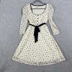 Poema Lace Fit Flare Dress Womens L Coquette Victorian Bows Dainty Fairy